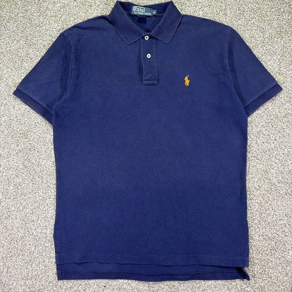 Vintage Polo Ralph Lauren Navy Blue Polo Shirt Medium Orange Pony